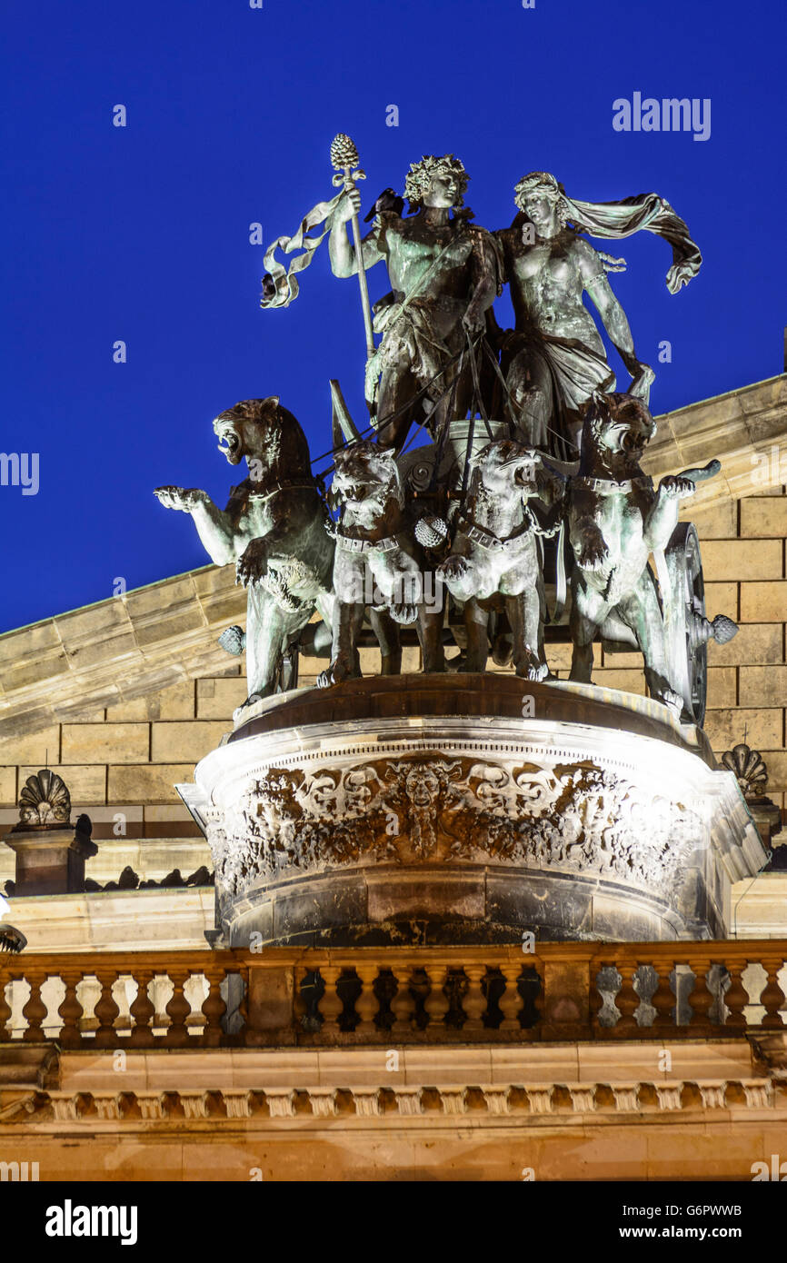 Semperoper with Panther Quadriga and Christmas tree, Dresden, Germany, Sachsen, Saxony, Stock Photo