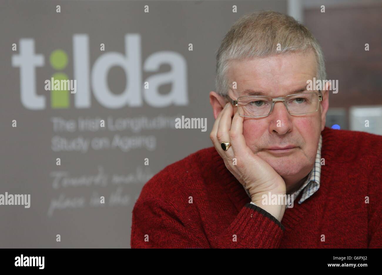 Journalist Paddy Clancy at the launch of the second series of results from the Irish Longitudinal Study on Ageing (Tilda), a national study of more than 7,000 older people aged 50 and over at Trinity College Dublin. Stock Photo