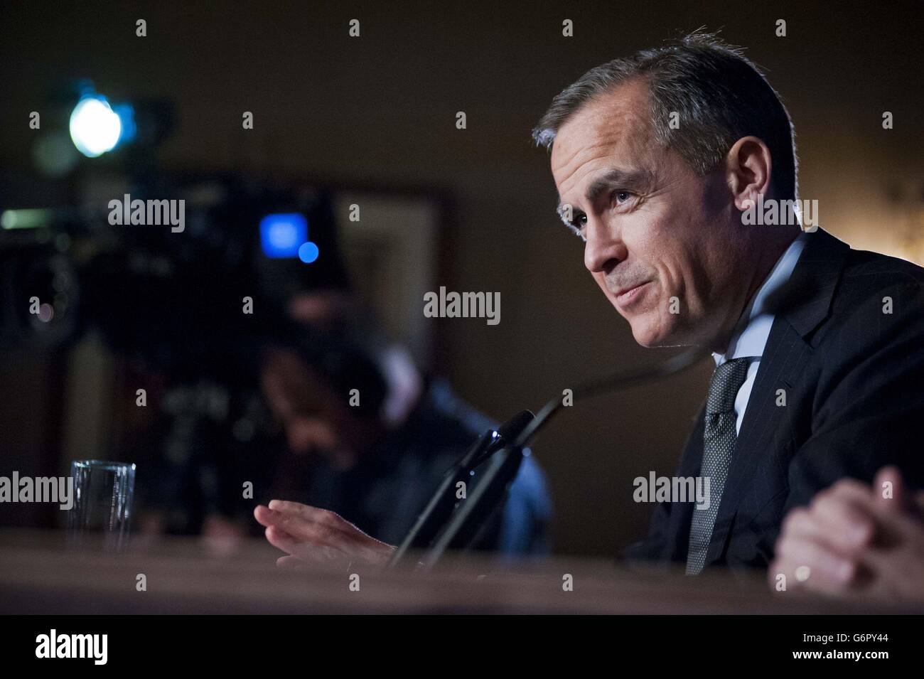 Bank of England governor Mark Carney gives a speech at the George Hotel in Edinburgh during a Scottish Council of Development and Industry event. Stock Photo