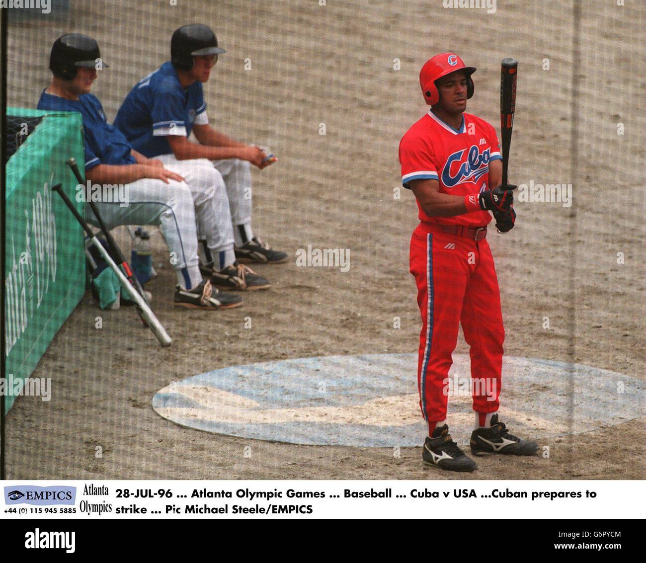 28JUL96, Atlanta Olympic Games, Baseball, Cuba v USA, Cuban prepares