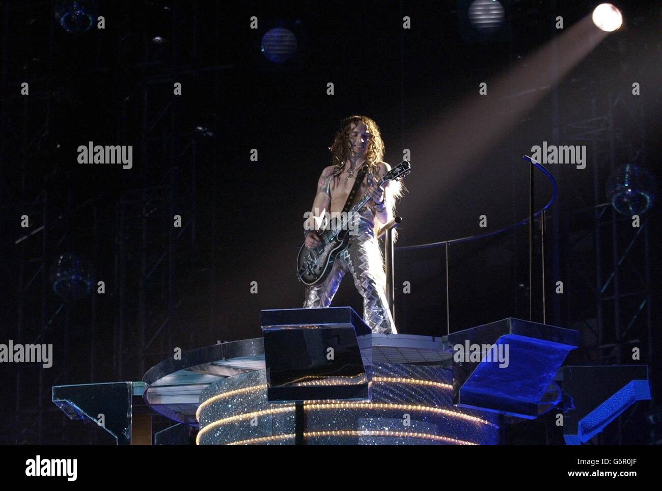 Justin Hawkins from The Darkness performs live during the annual Brit ...