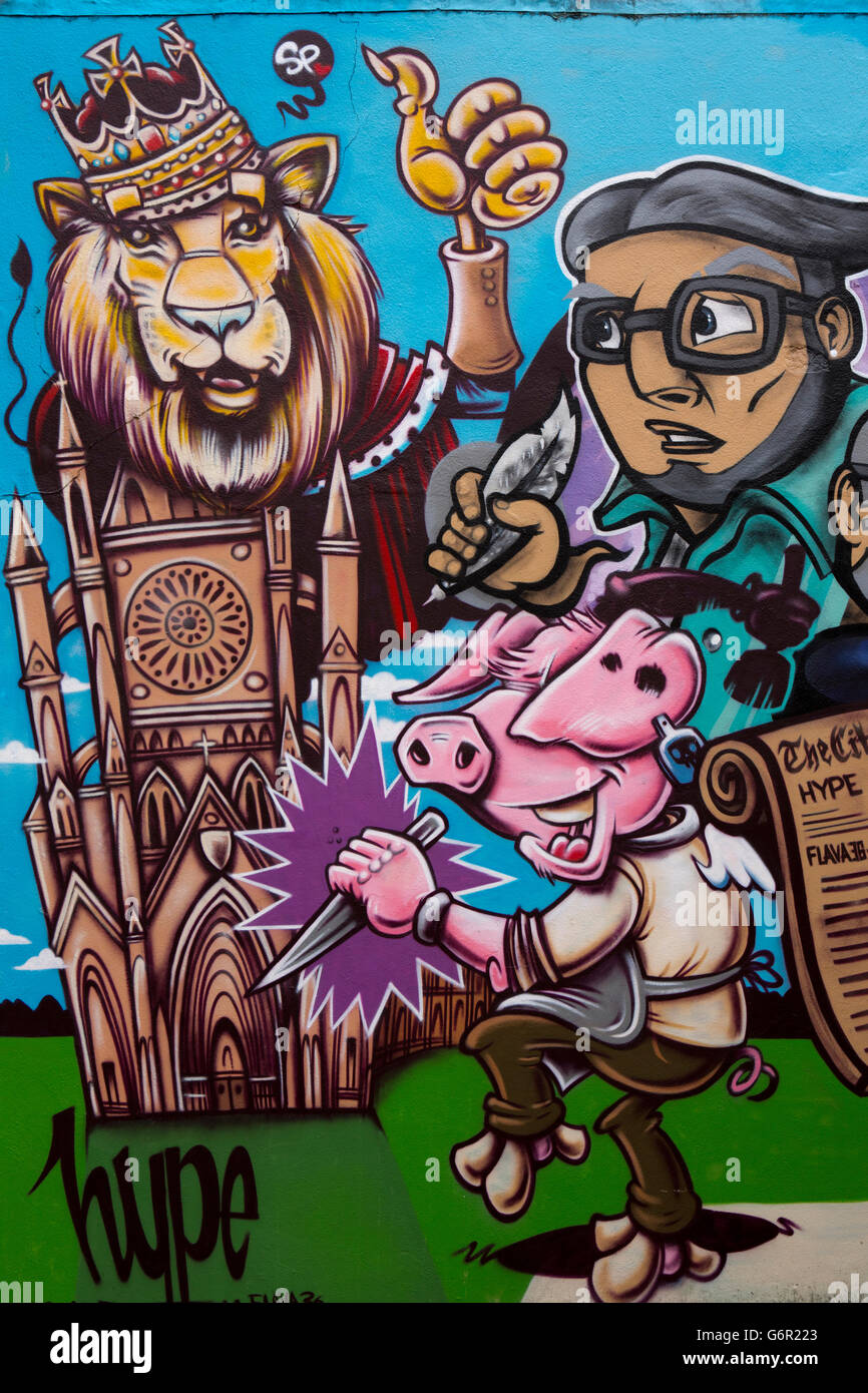 UK, Gloucestershire, Gloucester, St John’s Lane, street art painting opposite newspaper office Stock Photo