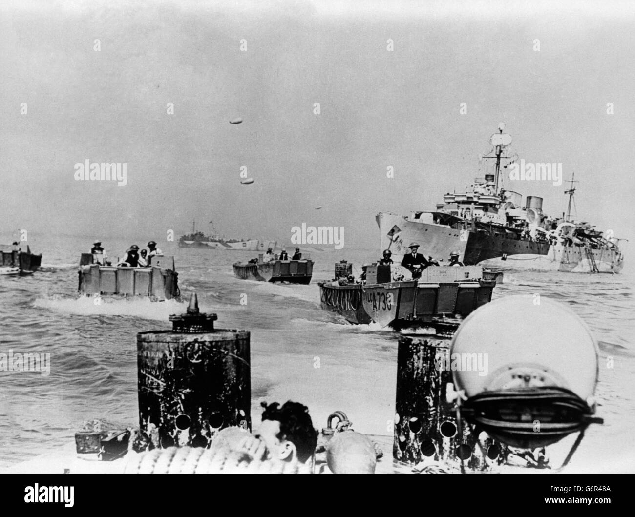British barges arrive in Normandy. Undated picture Stock Photo