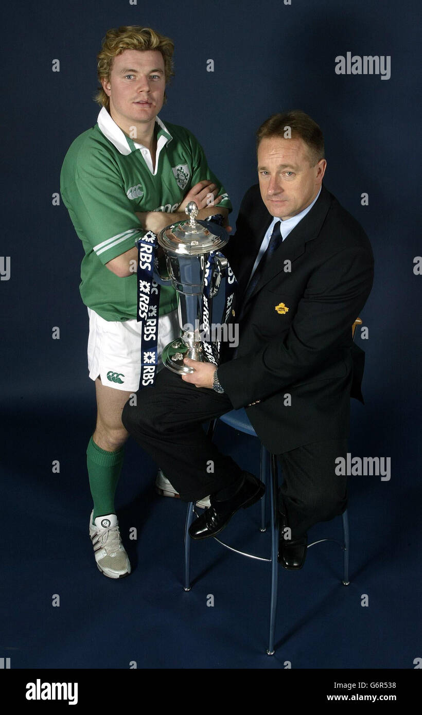 Ireland Coach Eddie O'Sullivan (right) and team captain Brian O'Driscoll with the RBS 6 Nations Trophy at the launch of the RBS 6 Nations Championship at the Congress Centre in central London. The tournament starts on Saturday February 14. Stock Photo