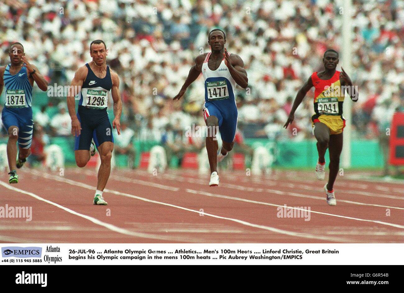 26 jul 96 atlanta olympic games athletics mens 100m heats linford christie  hi-res stock photography and images - Alamy