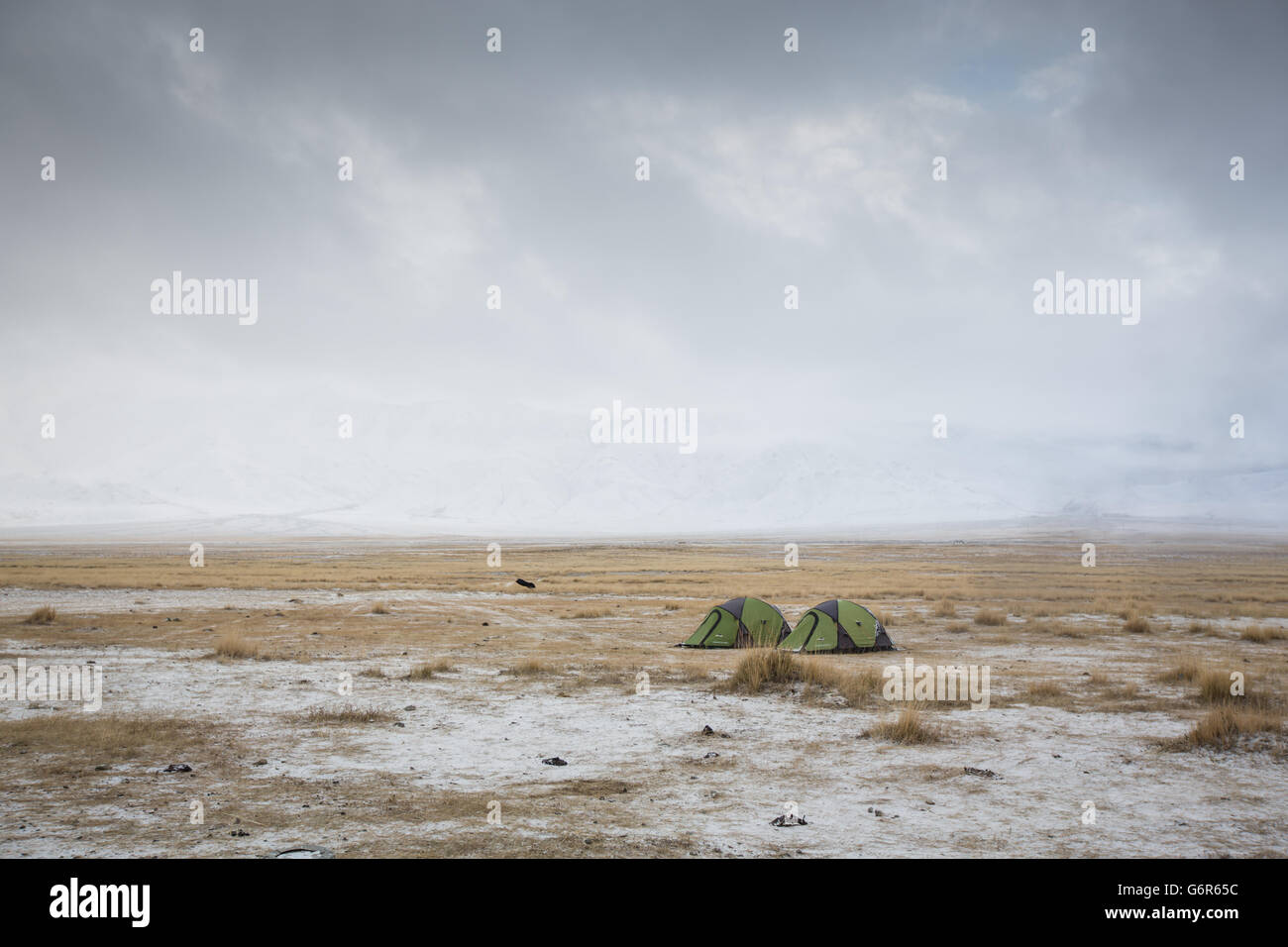 two tents in a landscape of western mongolia Stock Photo - Alamy