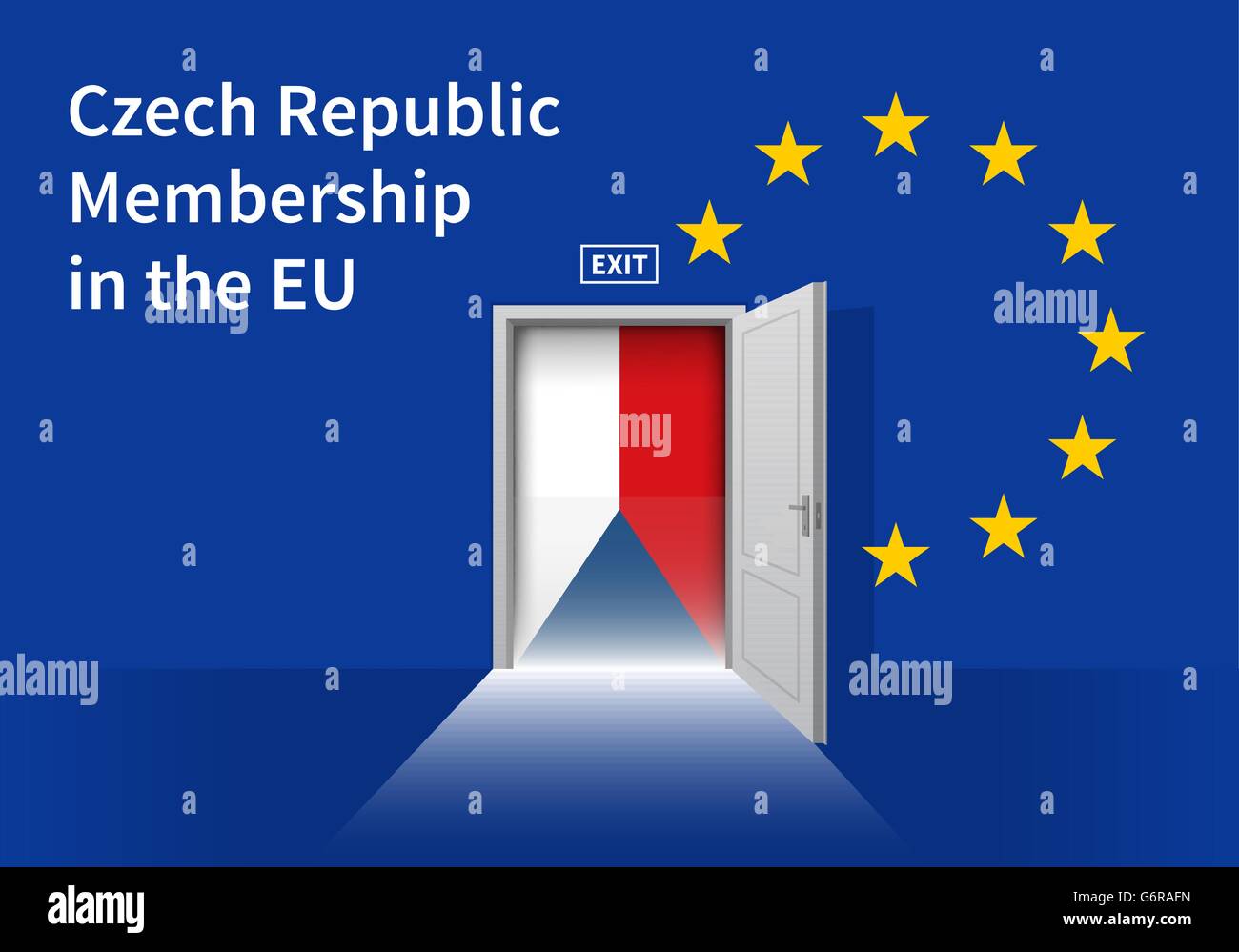 European Union flag wall with Czech Republic flag door. EU Flag Stock