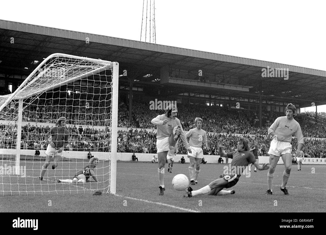 Carlisle's Les O'Neill (l) clears the ball during the League Division One match at Stamford Bridge. Carlisle won 2-0. Stock Photo