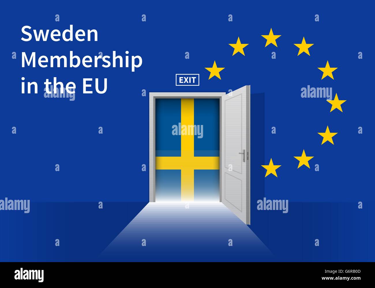 European Union flag wall with Sweden flag door. EU Flag Stock Vector