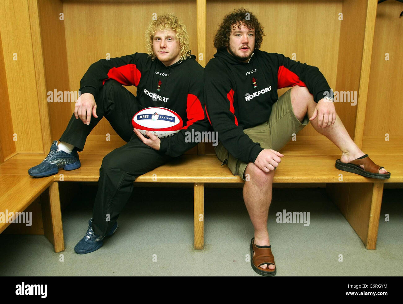 Welsh props Duncan Jones (left) and Adam Jones (right) pose together after they were selected in the Wales team for their opening match of the RBS 6 Nations against Scotland. Stock Photo
