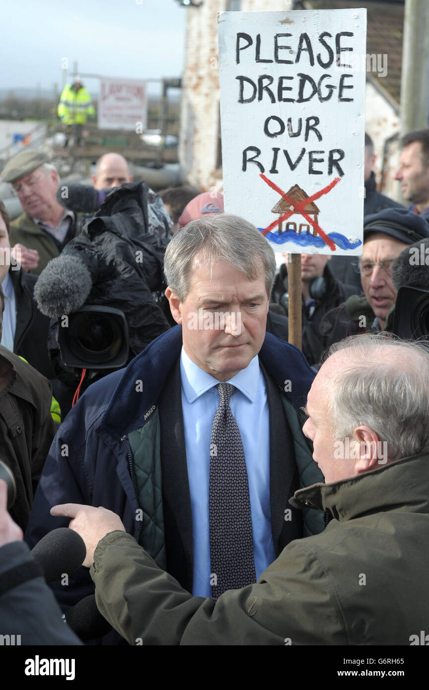 Environment Secretary Owen Paterson visiting Northmoor Pumping Station in Somerset. Stock Photo