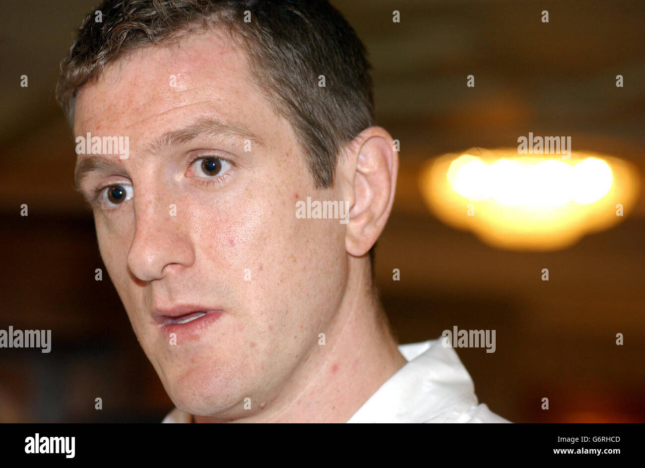England Rugby Player Will Greenwood prepares for the opening game in the 2004 Six Nations Championship against Italy at Pennyhill Park Hotel, Surrey. Stock Photo