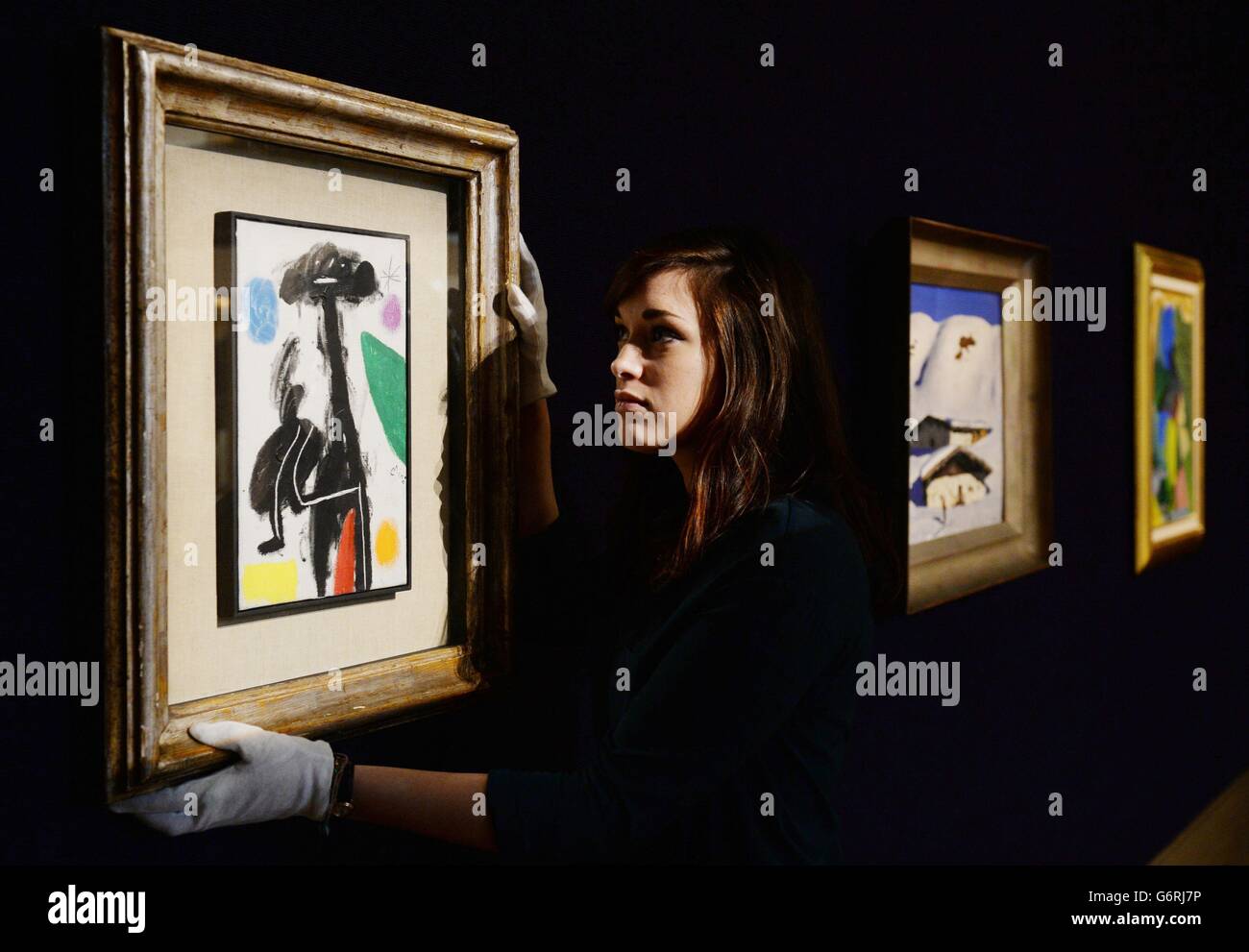'Femme, etoile' by Joan Miro on show at Bonhams in central London ahead of the auction house's Impressionist and Modern Art sale next month where the painting is expected to fetch &Acirc;&pound;180,000. Stock Photo