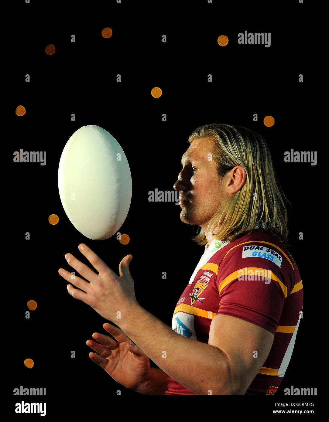 Huddersfield Giants' Eorl Crabtree during the official launch of the First Utility Super League at Event City, Manchester. Stock Photo