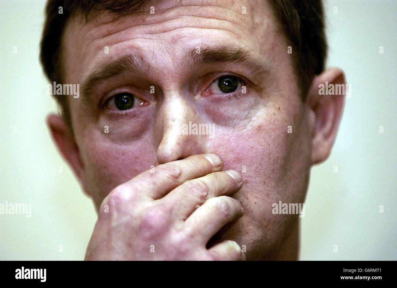 William Sampson, a former captive of the Saudi Authorities, reflects on his experiences of torture whlist held in a Riyadh prison, at a press conference in central London. Mr Sampson was amongst a number of British expatriates held by the Saudi Authorities after a series of bomb attacks against British nationals in the Saudi capital. Stock Photo