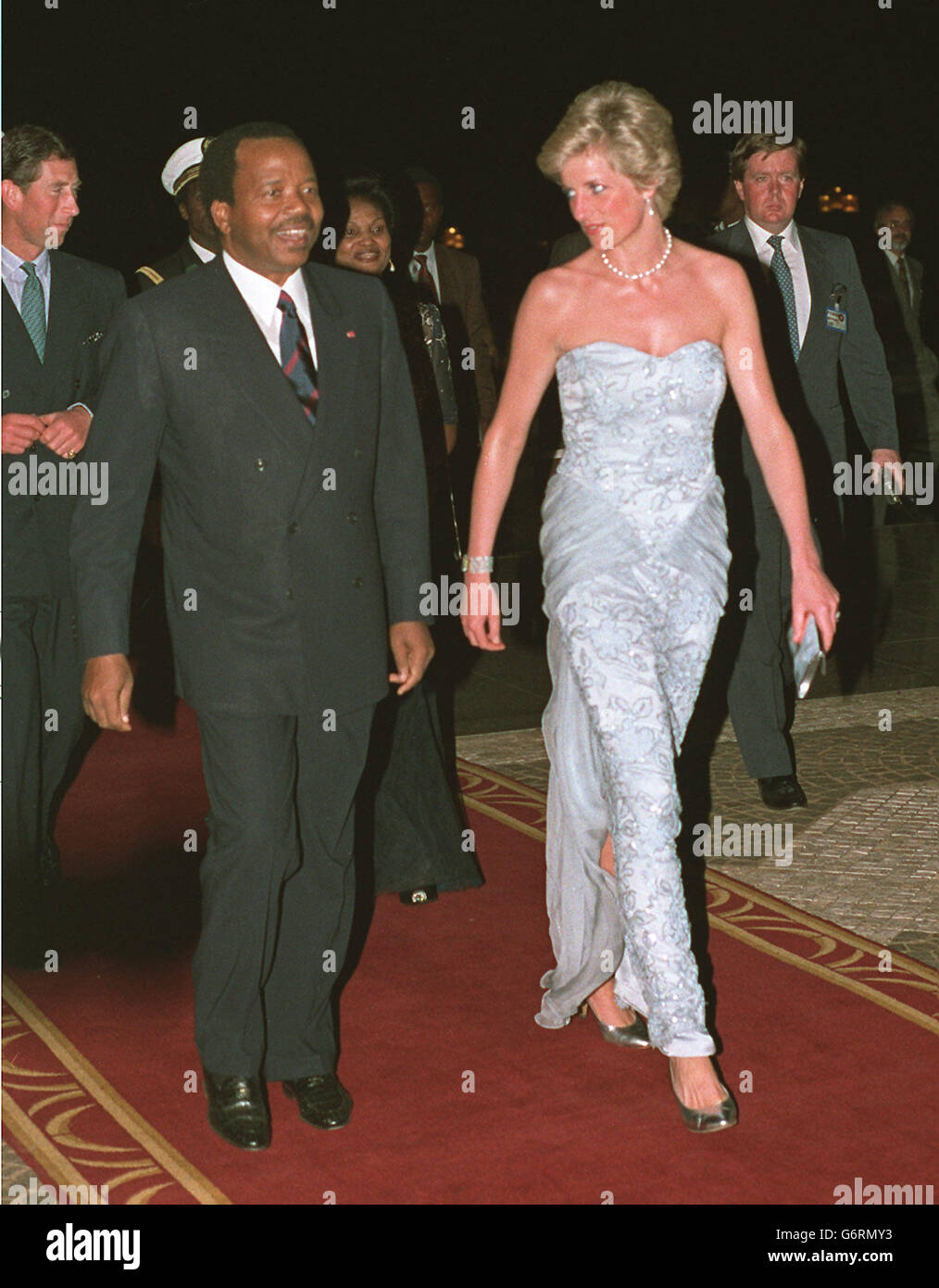 The Princess of Wales arrives for dinner at the Unity Palace, Yaounde ...