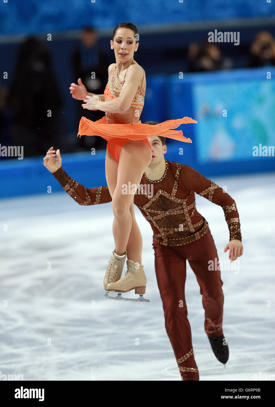 Italy's Nicole Della Monica and Matteo Guarise compete during the pairs short program of figure skating event during the 2014 Sochi Olympic Games in Sochi, Russia. PRESS ASSOCIATION Photo. Picture date: Tuesday February 11, 2014. See PA story OLYMPICS . Photo credit should read: David Davies/PA Wire. RESTRICTIONS: For news services only. Editorial purposes only. No video emulation. Stock Photo