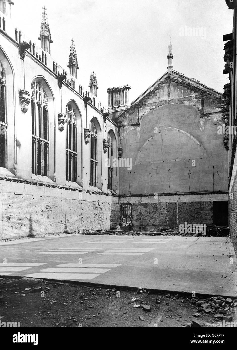 World War Two - The Blitz - Temple Church - London - 1941. The bomb-damaged Temple Church in London. Stock Photo