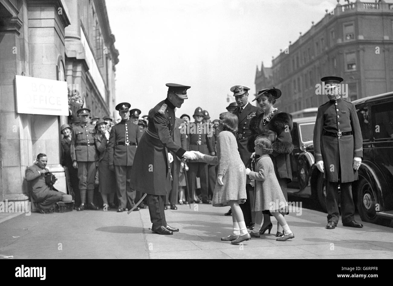 Princess Elizabeth and Margaret with the Duke and Duchess of York at the Royal Tournament at Olympia in London. Stock Photo