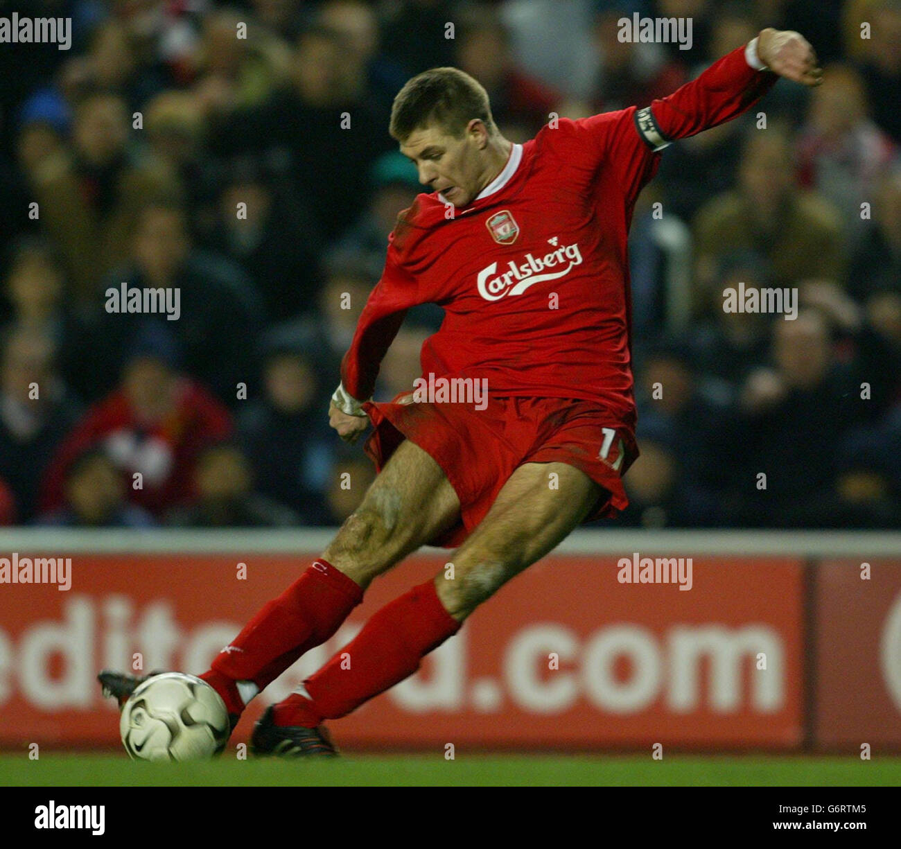 Liverpool's Steven Gerrard.. Liverpool's Steven Gerrard. THIS PICTURE CAN ONLY BE USED WITHIN THE CONTEXT OF AN EDITORIAL FEATURE. NO WEBSITE/INTERNET USE UNLESS SITE IS REGISTERED WITH FOOTBALL ASSOCIATION PREMIER LEAGUE. Stock Photo