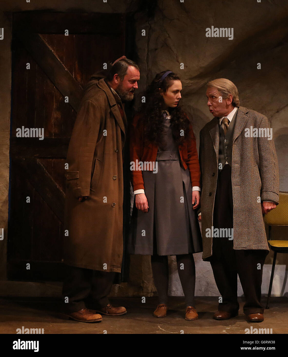 (Left - right) Simon O'Gorman, Roisin O'Neill and Daniel Reardon during a photocall for John B. Keane's production of Sive at the Abbey Theatre in Dublin. Stock Photo