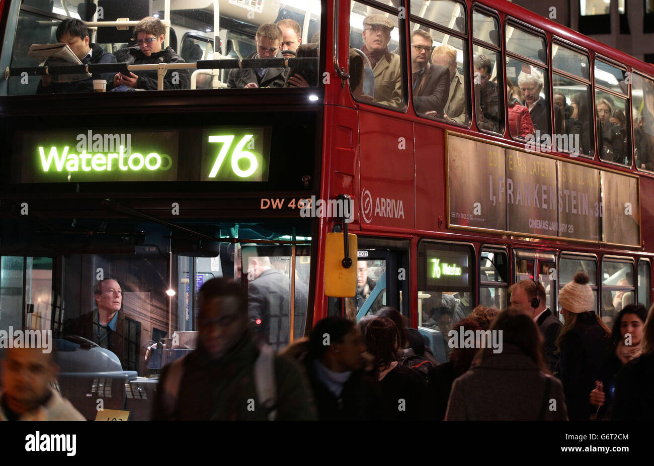Passengers on board a bus in Farringdon, London, during a 48hour tube