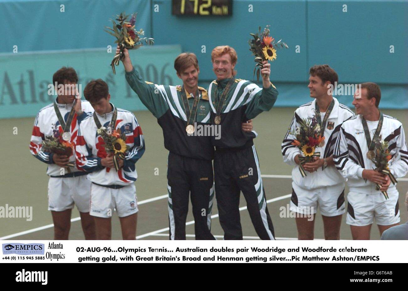 02AUG96. Olympics Tennis. Australian doubles pair Woodridge and