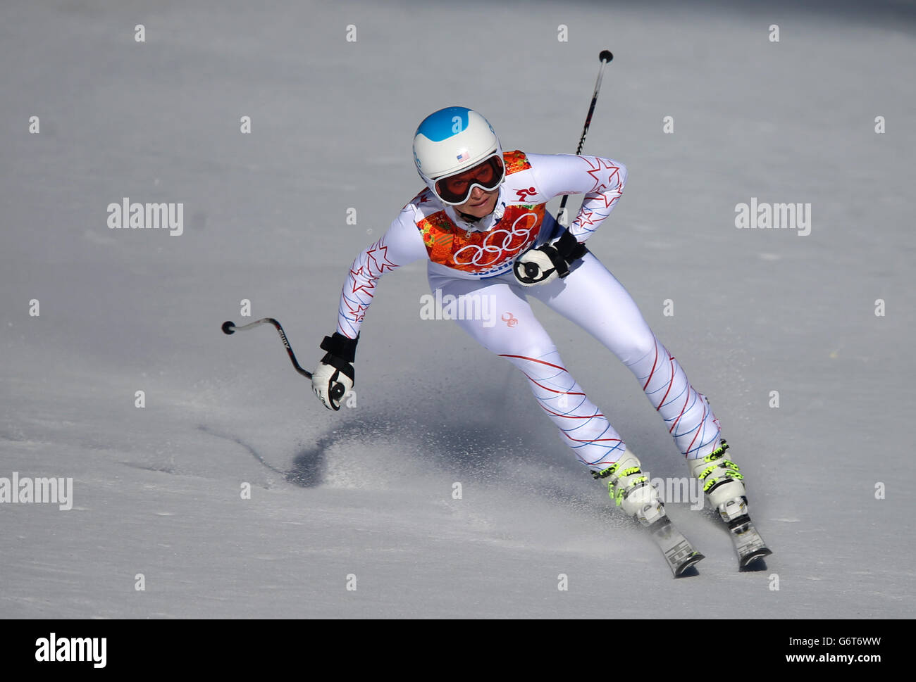 USA's Julia Mancuso during her run in the ladies' Downhill at the Rosa Khutor Alpine Centre during the 2014 Sochi Olympic Games in Krasnaya Polyana, Russia. Picture date: Wednesday February 12, 2014. Photo credit should read: EMPICS Stock Photo