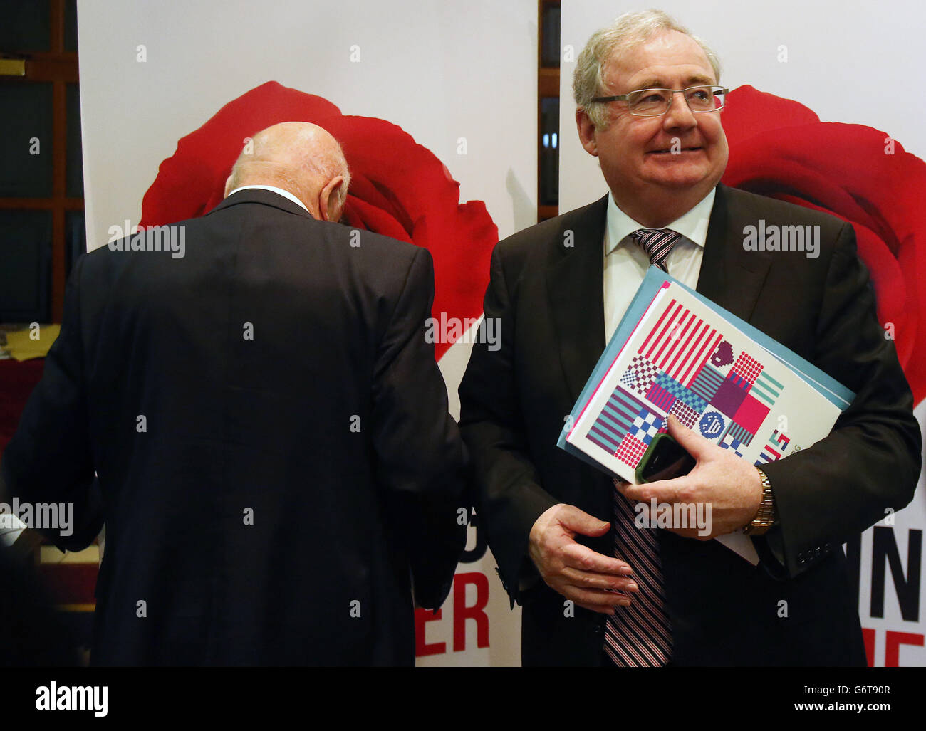 Education Minister Ruairi Quinn and Communications, Energy and Natural Resources Minister Pat Rabbitte (right) at the Labour Party conference at the Johnstown House Hotel in Co Meath. Stock Photo