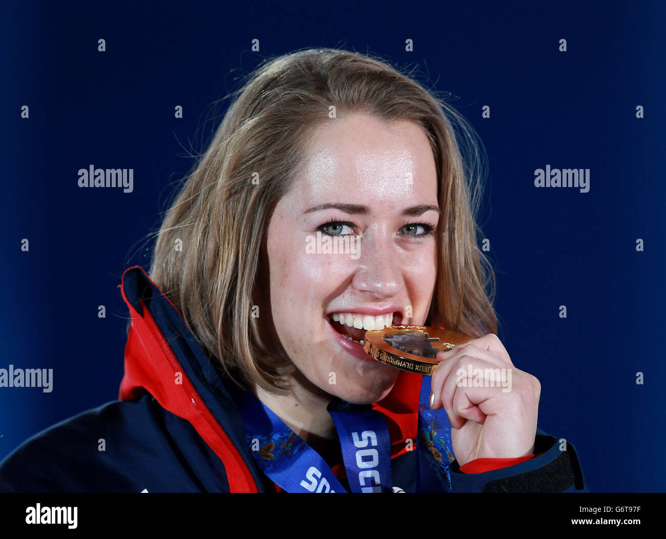 Great Britain's Lizzy Yarnold with her Gold medal she won in the Women ...