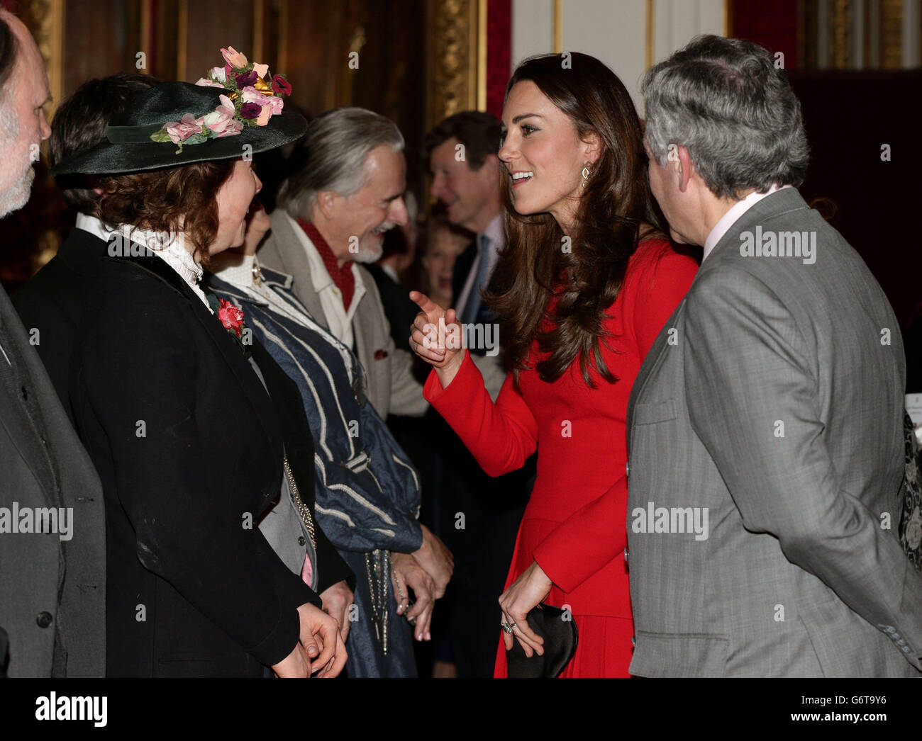 The Duchess of Cambridge performers from the show, during a Reception for the Dramatic Arts, at Buckingham Palace, London. Stock Photo