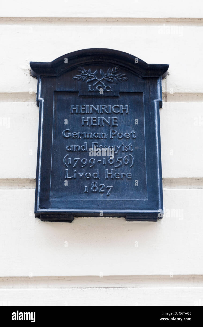 LCC plaque, Heinrich Heine, German poet and essayist, 32 Craven Street, London, UK Stock Photo