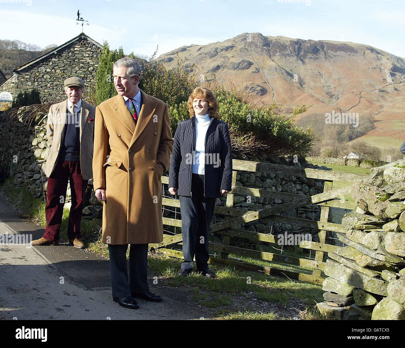 The Prince of Wales leaves Yew Tree Farm in Rosthwaite, nr Keswick, Cumbria, in the lake district. Later Charles is due to launch a new guide, How to Save Your Local Pub, at The Old Crown in Hesket Newmarket as part of his The Pub is the Hub initiative. Stock Photo