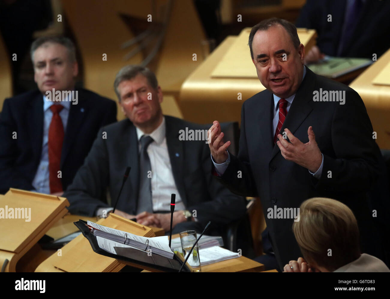 Scottish First minister Alex Salmond during Question Time at the Scottish parliament, Edinburgh. Stock Photo