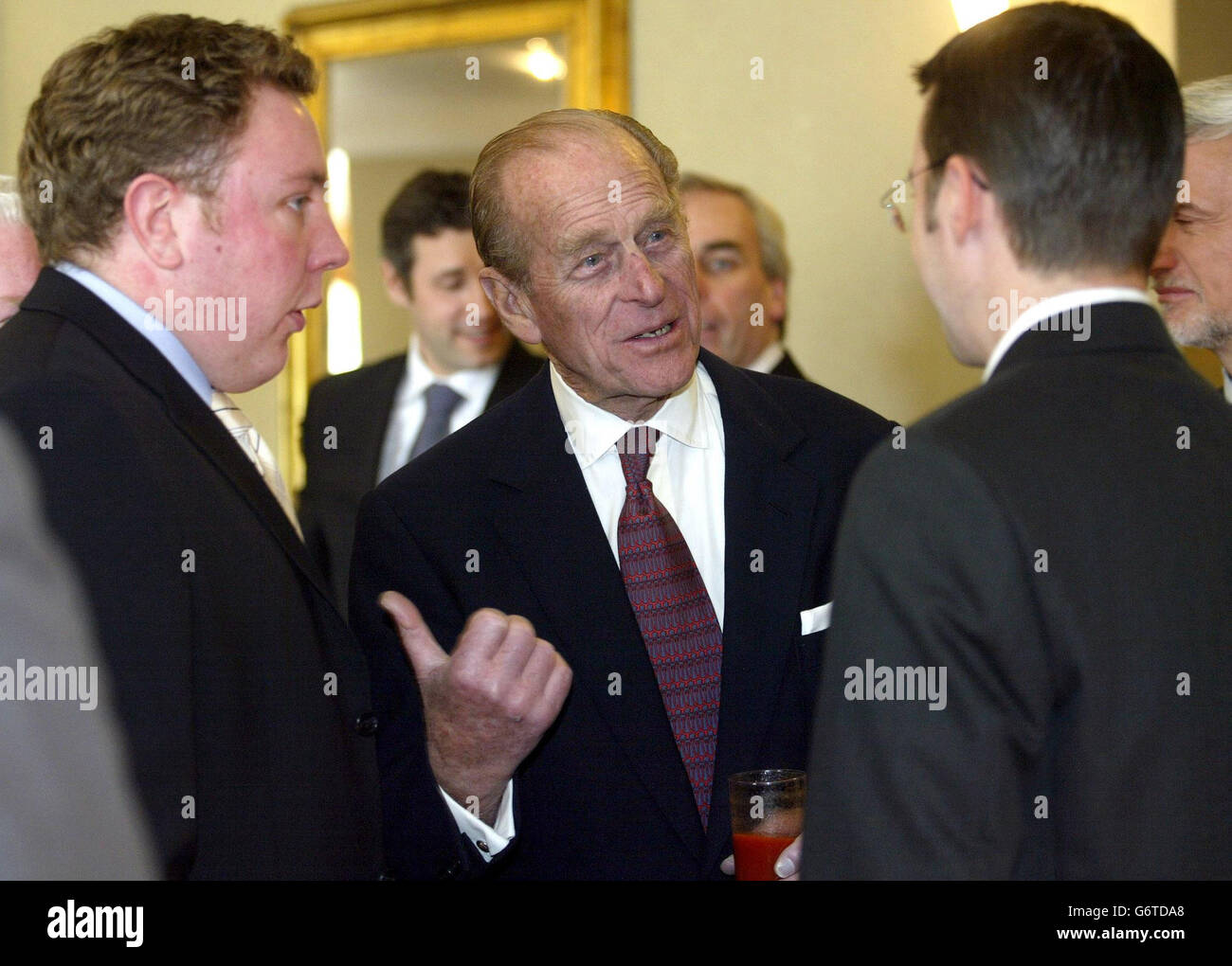 HRH Prince Philip, chats with guests at a Duke of Edinburgh award scheme, at the Hilton Hotel in Templepatrick Co Antrim, Ireland. Prince Philip was on a one day visit to the province, to carry out a number of engagements in connection with the award scheme. Stock Photo