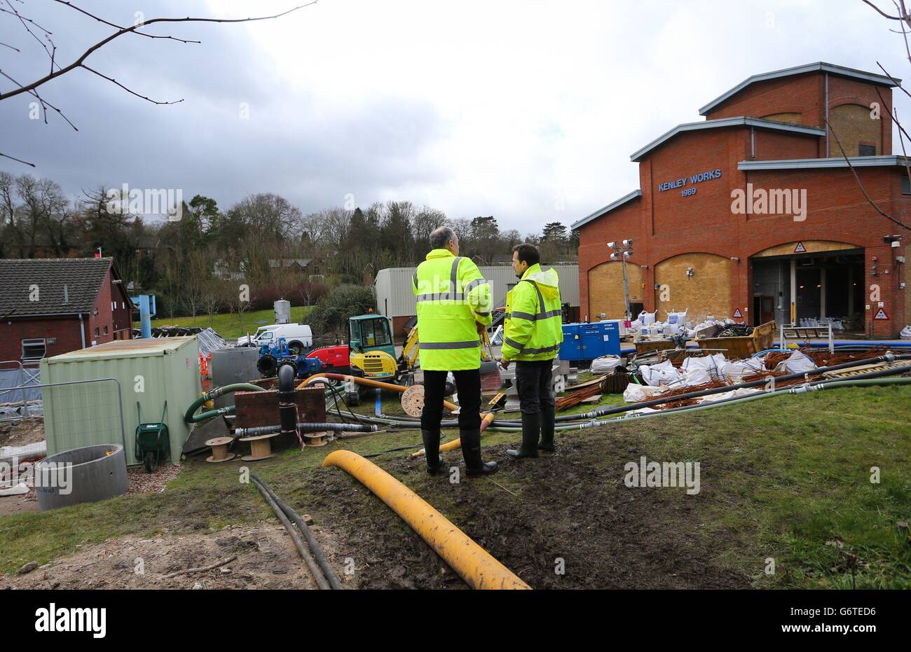 Water is pumped away from the Kenley Water Treatment works in Croydon down Godstone Road towards