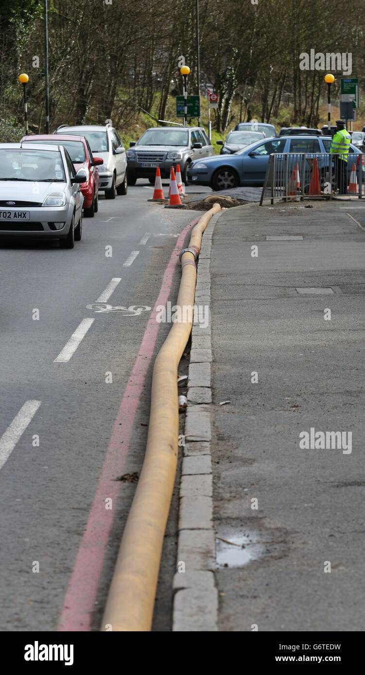 Water is pumped away from the Kenley Water Treatment works in Croydon