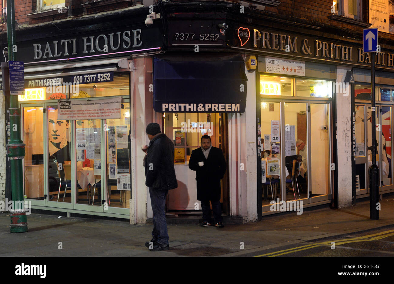 Preem & Prithi Indian restaurant in Brick Lane, East London. Stock Photo