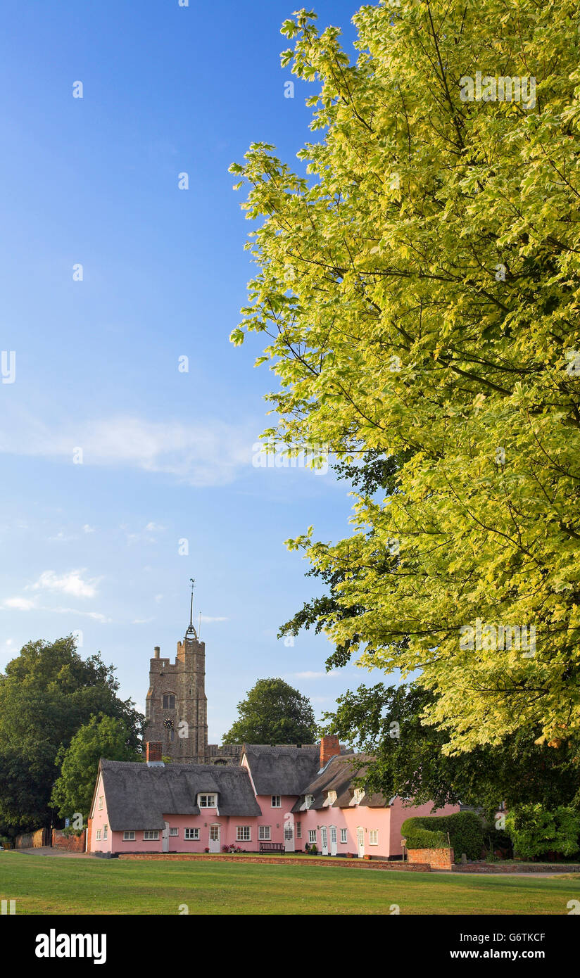 Village of Cavendish with church and thatched cottages, Suffolk