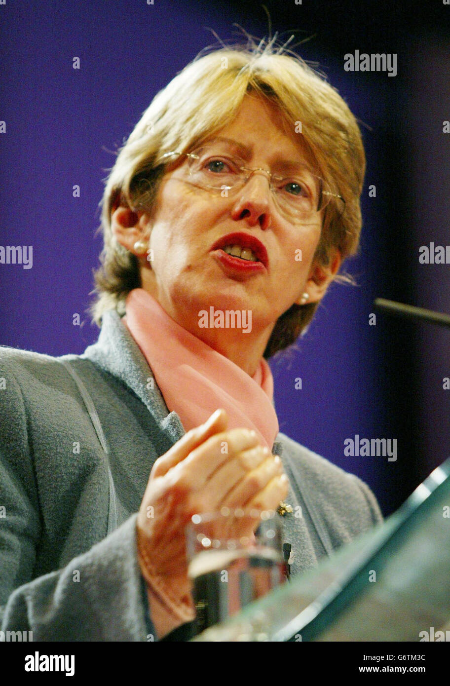 Trade Secretary Patricia Hewitt makes her speech on the final day of the Labour Spring conference at the Manchester International Convention Centre. Patricia Hewitt appealed at the conference for women's votes to boost Labour in local council and MEP elections in June. Stock Photo