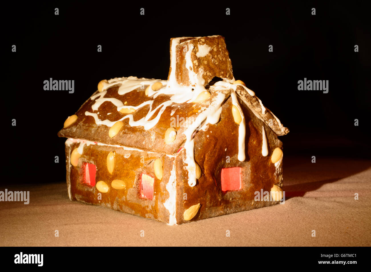 Gingerbread house inside with light Stock Photo