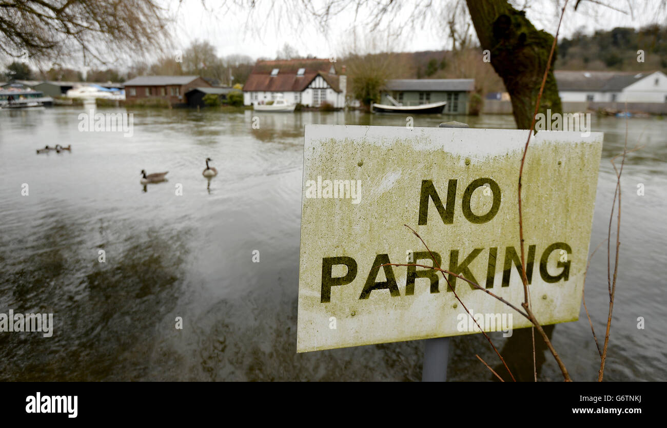 A No Parking sign in HenleyonThames in Oxfordshire where the river