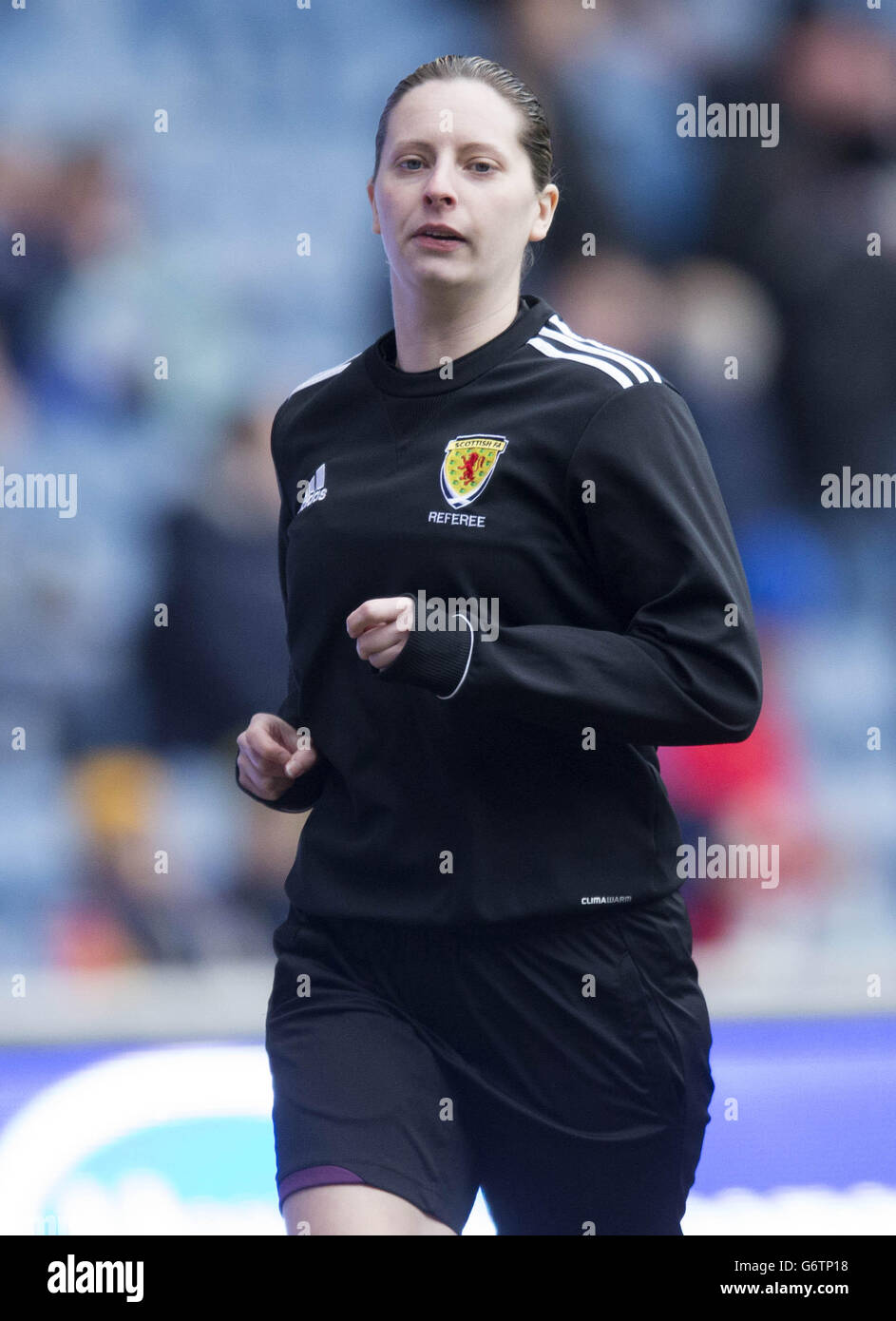 Referee Lorraine Clark during the Scottish League One match at Ibrox Stadium, Glasgow. Stock Photo