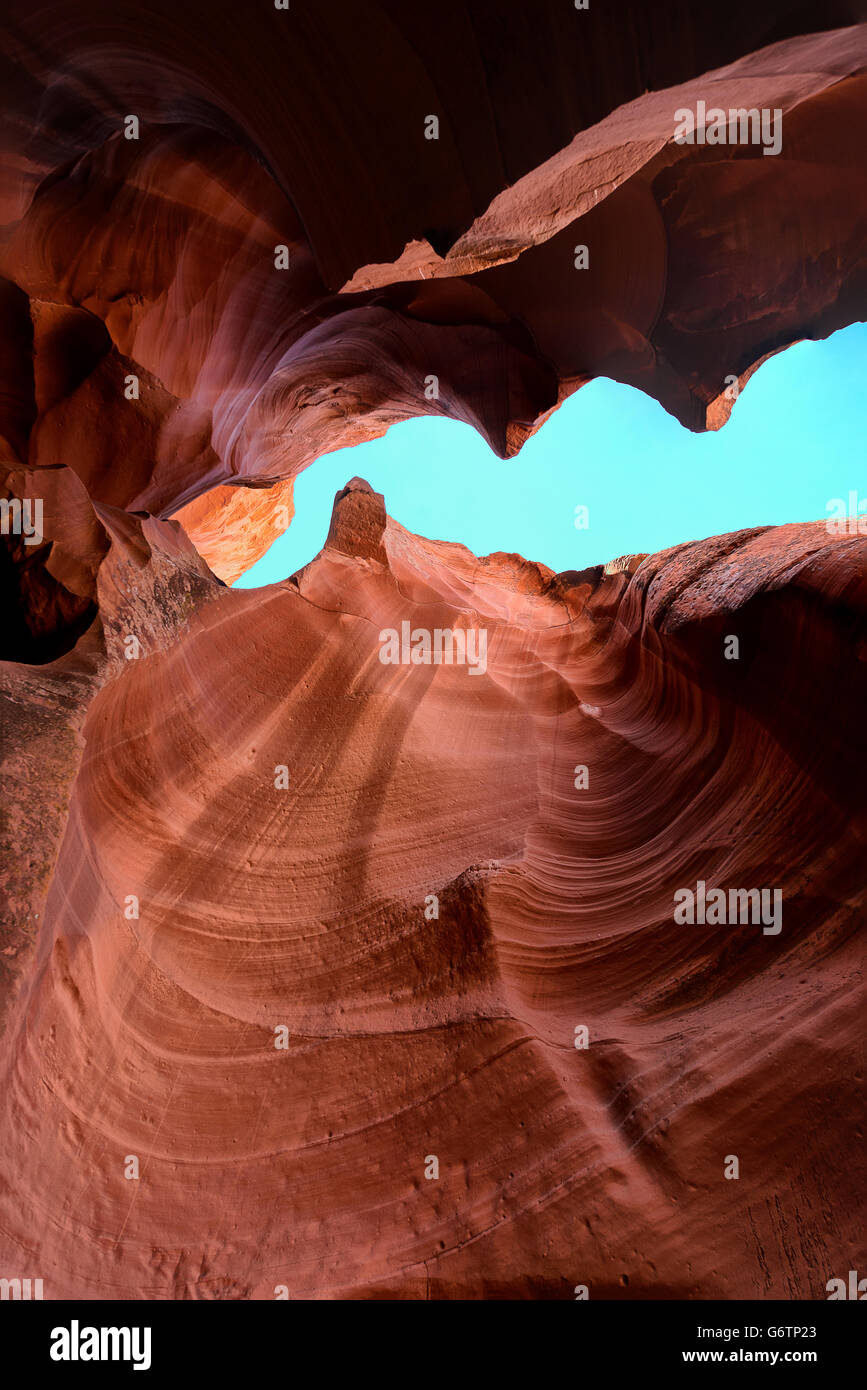 Red sand rock eroded by water and wind inside mountain cave, antelope canyon, Arizona, USA Stock Photo