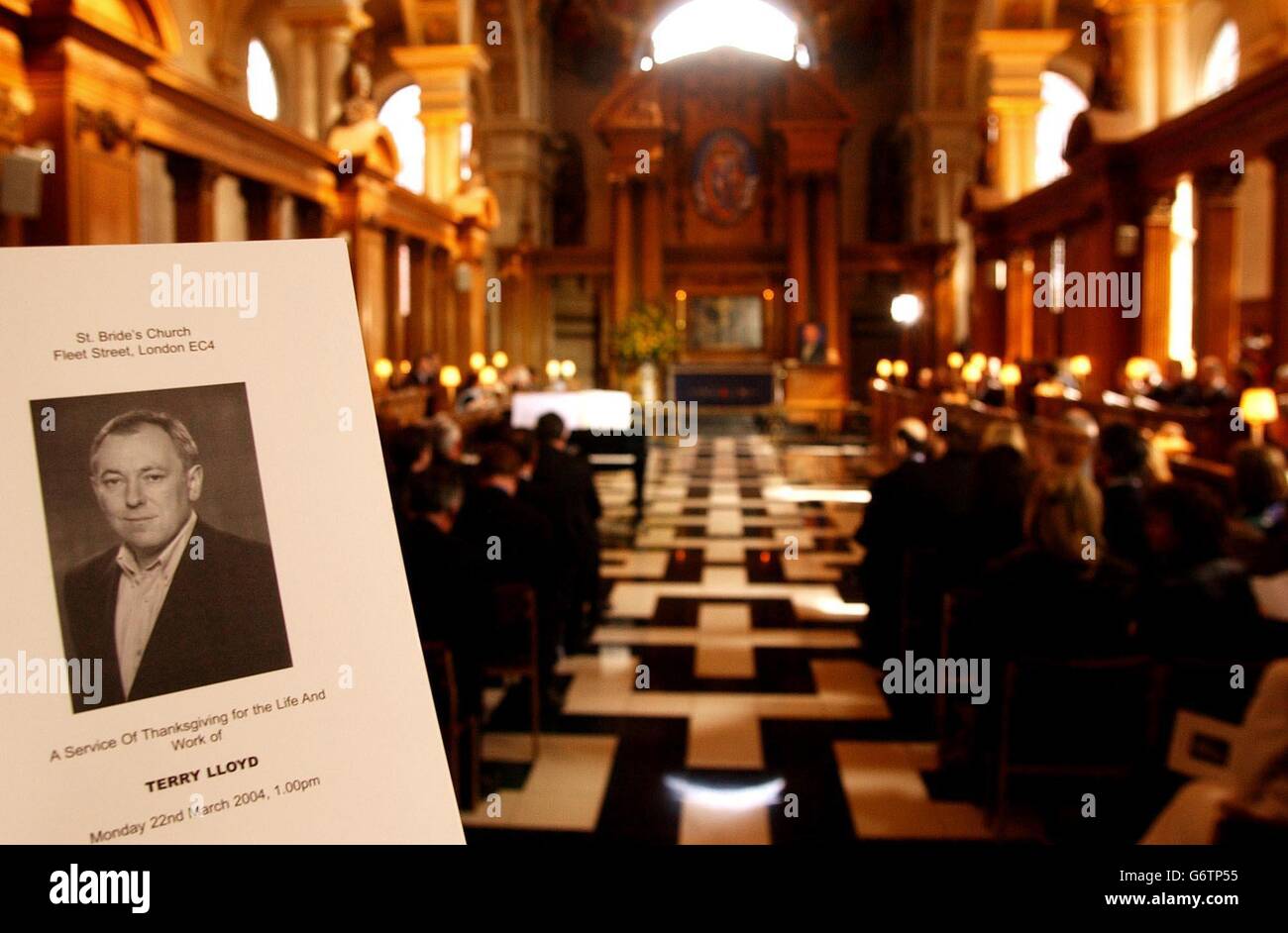 The interior of St Brides Church, Fleet Street, London, where a special service was held for ITV journalist Terry Lloyd, to celebrate his life and work. Stock Photo
