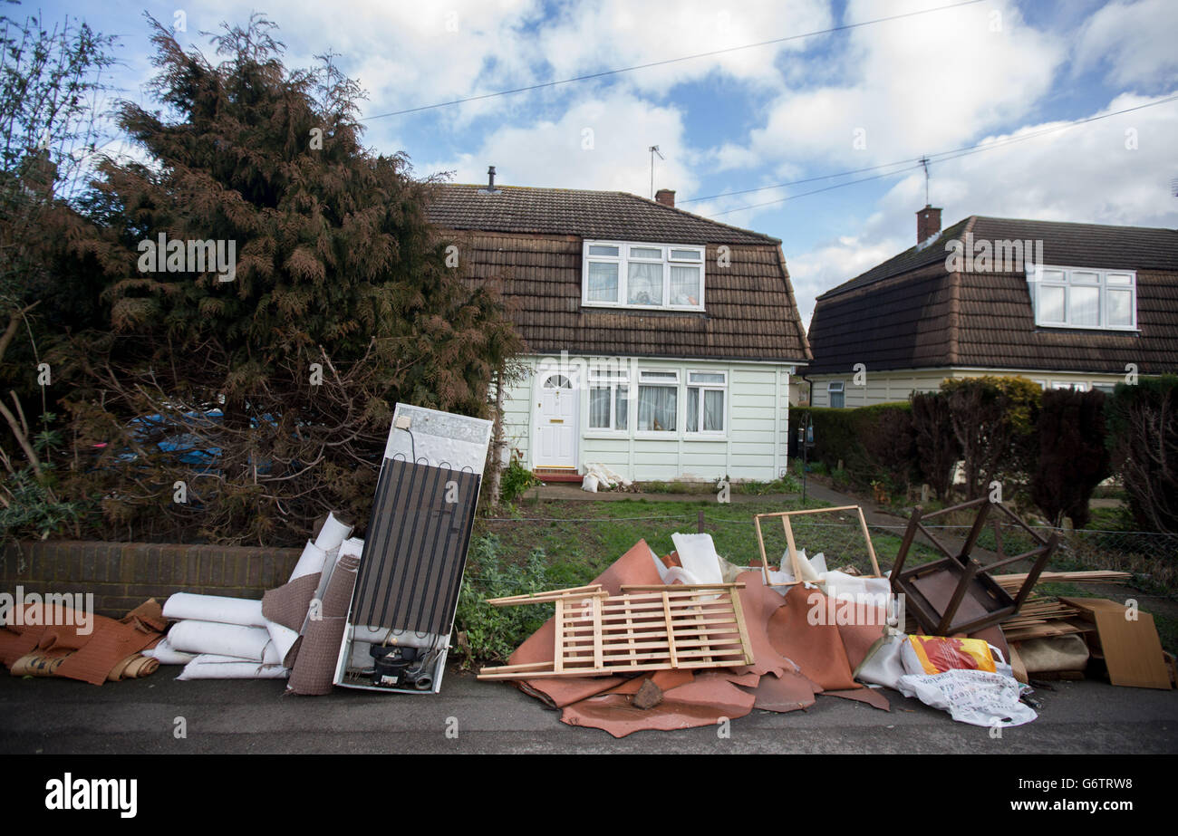 Flood damaged furniture outside homes in StainesuponThames, Surrey