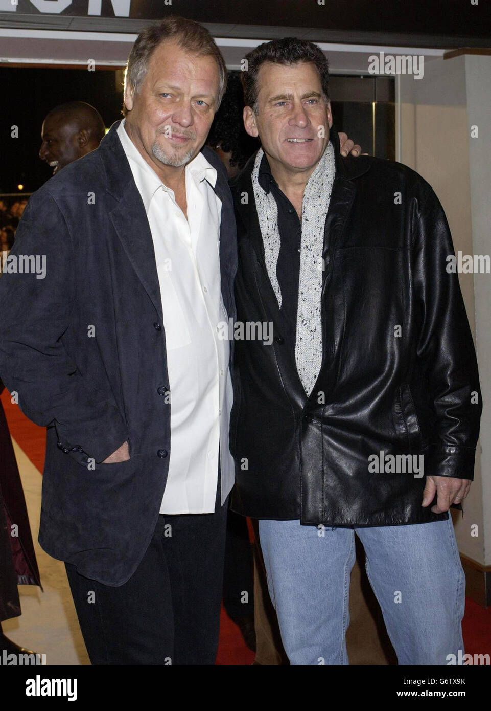 Stars of the TV series David Soul (left) and Paul Michael Glaser arrive for the UK premiere of Starsky & Hutch at the Odeon Cinema in Leicester Square, central London. Stock Photo
