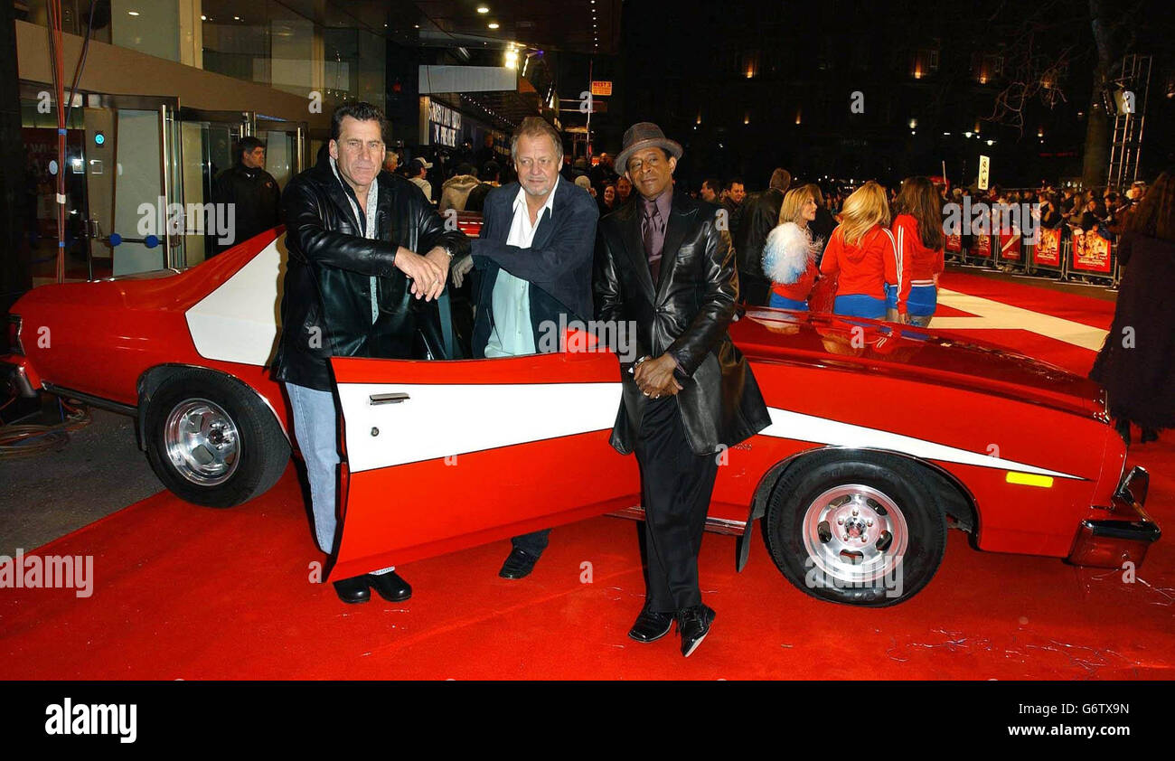(From left to right) Paul Michael Glaser, David Soul and Antonio Fargas arrive for the UK premiere of Starsky & Hutch at the Odeon Cinema in Leicester Square, central London. Stock Photo