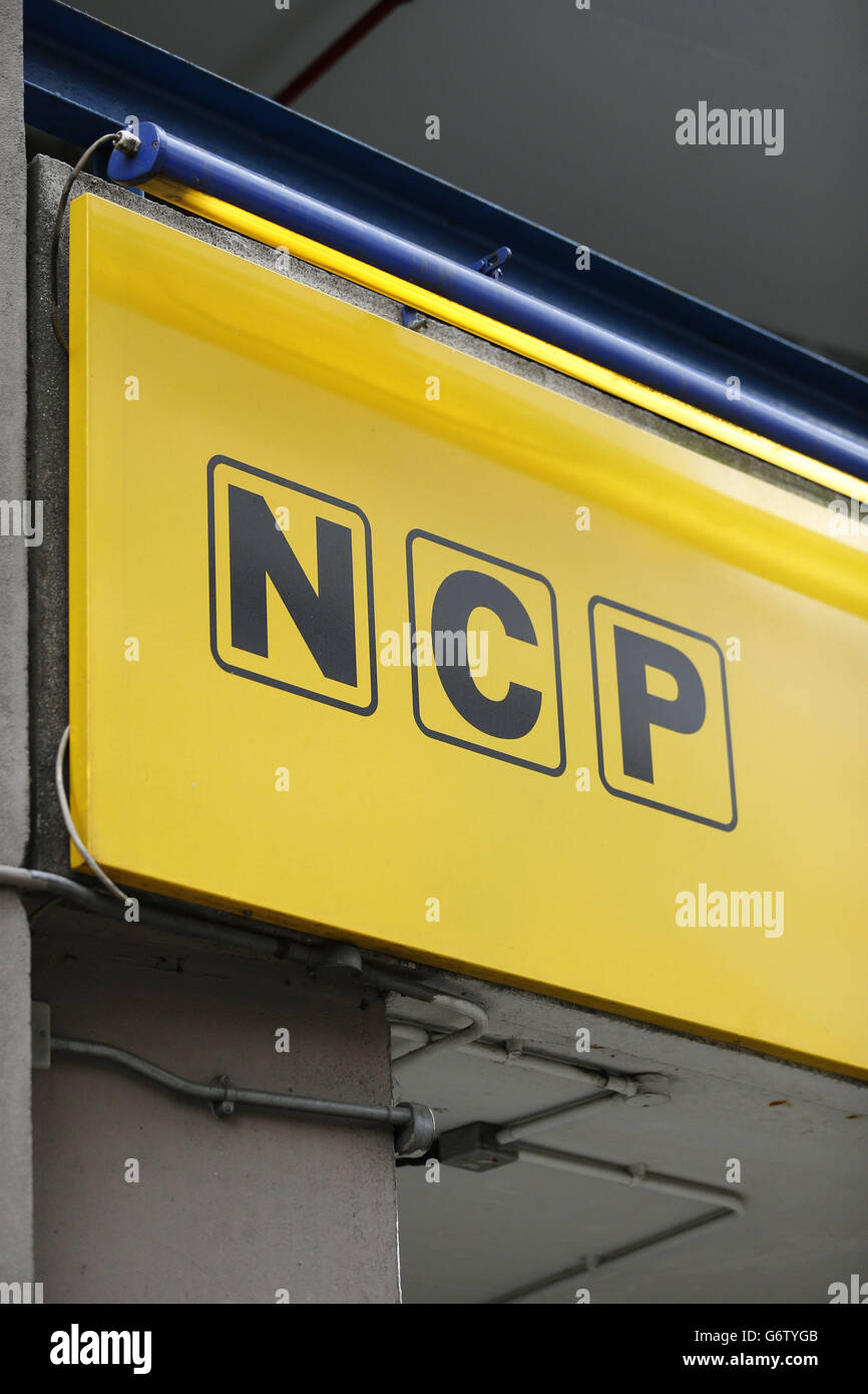Parking stock. An NCP car park sign in London. Stock Photo