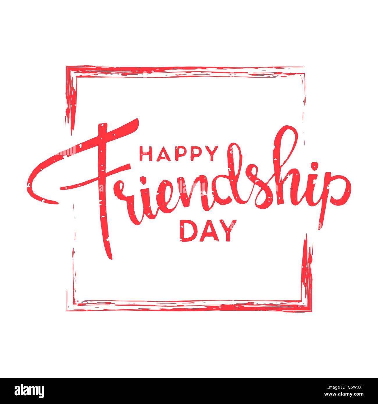 Happy friendship day. Handwritten lettering. Modern Calligraphy. Vector lettering with brush texture on white background Stock Vector